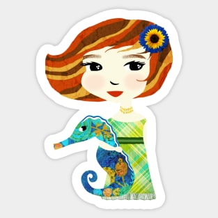 Girl with Blue Seahorse / Fiona & Fosse Sticker